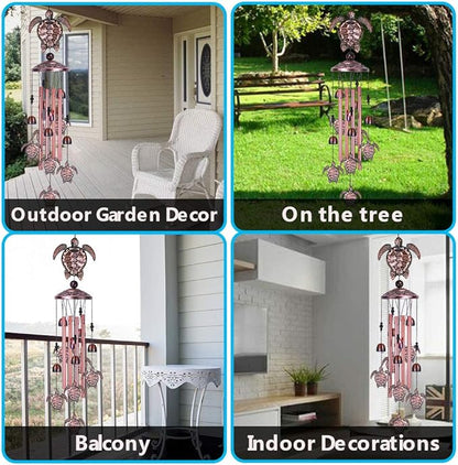 Sea Turtle Wind Chimes Outdoor Indoor Decor - With 4 Tubes 6 Bells 7 Turtles 37In Waterproof Suspension Mobile Tortoise Wind Chimes for Home, Xmas Mom Gifts, Balcony, Festival, Tree, Garden Decoration