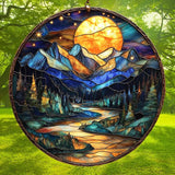 Moutain Range Acrylic Suncatcher Stained Glass Effect Window Car Hanging Christmas Ornament Indoor Outdoor Decor Garden Sun Catcher Panel for Scenery Lover for Women Mom Grandma