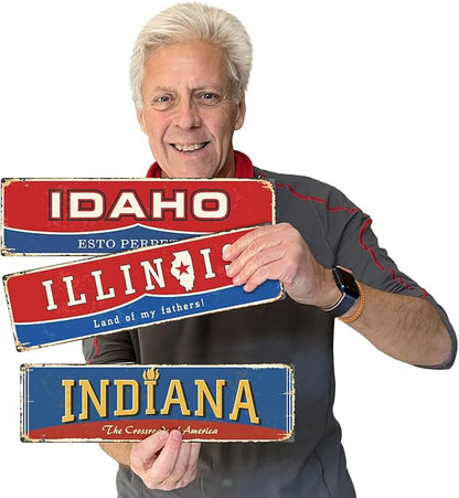 SmartSign 4 x 14 inch Illinois State Vintage Metal Sign “Land Of My Fathers”, 40 mil Rustproof Aluminum with Clear Overcoat, Retro Wall Décor, Multicolor, Made in USA