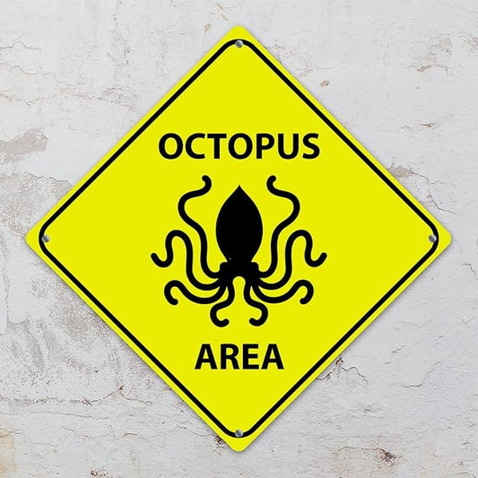 Octopus Crossing Xing Sign Beware of Octopus Metal Sign Ocean Animal Funny Warning Sign Crossing Zone Sign for Farm Yard Front Door Indoor Outdoor Street Sign 15x15in