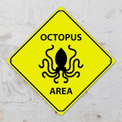Caution Octopus Crossing XING Tin Sign Octopus Area Warning Street Sign Ocean Animal Novelty Caution Road Sign for Outdoor Home Driveway Garden Yard Park 12x12in