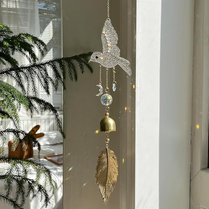 Sparkling Hummingbird Hanging Suncatchers for Windows Indoor Crystal Sun Catchers Bird Sunlight Prism