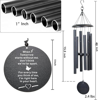 The Wind Chime CO Memorial Wind Chimes, 40" Inch Sympathy Wind Chimes Gift for The Loss of A Loved one, Home Decor Outdoor Garden, Soothing Melodic Tones (Black #1)