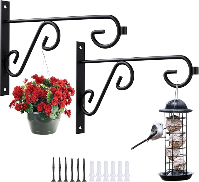 6Inch Hanging Plant Bracket 2Pack Metal Wall Hook,Anti-Rust Indoor Outdoor Wall Hangers for Bird Feeders, Planters, Lanterns, Wind Chimes,Doorplate.