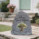 Garden Stone Sculpture with Tree of Life Butterfly, Solar Resin Outdoor Sculpture, Suitable As Tomb Decoration for Garden, Lawn, Cemetery, Memorial Gift, Home Decoration