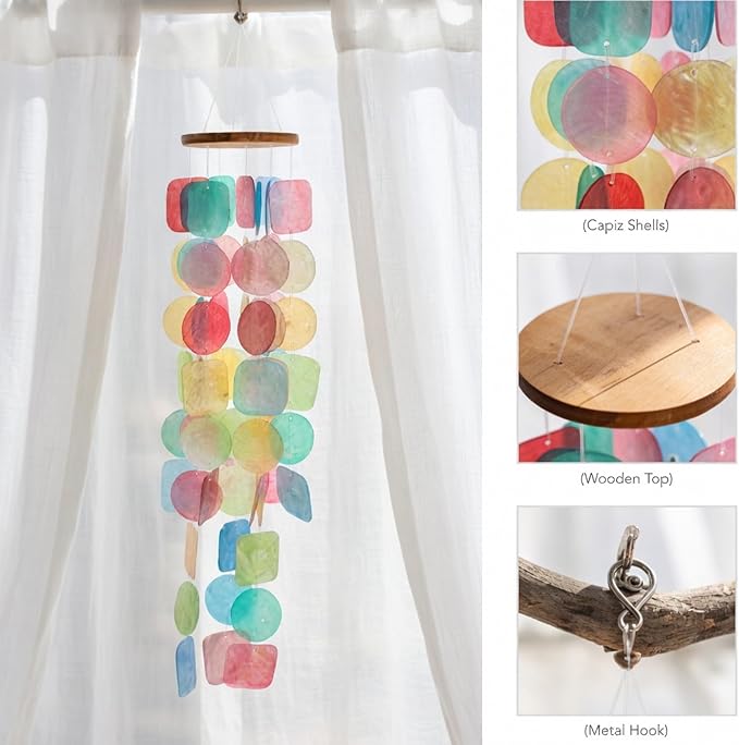 Solange & Frances Beach Wind Chimes for Outside, Beachy Home Decor, Outdoor Decorations, Sea Glass Wind Chimes, Relaxing Beach Gifts for Mom, Mother's Day Beachy Gift