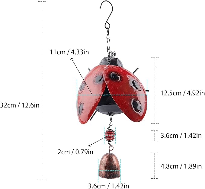 GORGECRAFT Metal Ladybug Wind Chime Lucky Wind Bell Rustic Home Ornaments for Garden Yard Patio Indoor Outdoor Hanging Decoration