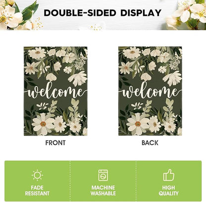 AVOIN colorlife Daisy Spring Flowers Garden Flag 12x18 Inch Double Sided Outside, Seasonal Floral Welcome Yard Outdoor Flag