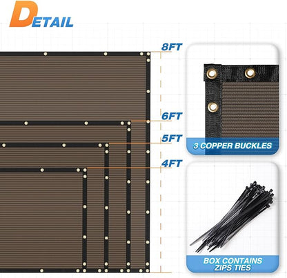 TANG Fence Privacy Screen Brown 8 Feet x 100 Feet Outdoor Shade Cloth with Grommets, 150 GSM Temporary Fence Cover with Zipties Mesh Netting Fences Blockage for Backyard Garden Patio Chain Link