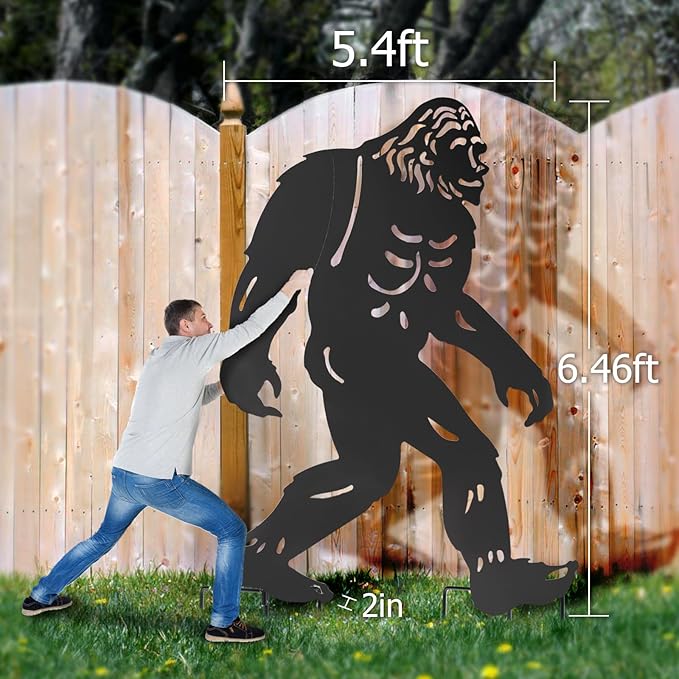 Bigfoot Outdoor Garden Decor, 6.6ft Bigfoot Outdoor Statues Metal Yard Art, Big Foot Sasquatch Birthdays Gifts for Men Women Dad Boys for Patio, Backyard Decorations