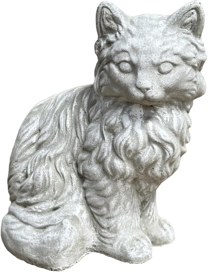 Solid Rock Stoneworks Furry Cat Concrete Garden Statue, 11 Inches Tall, Memorial