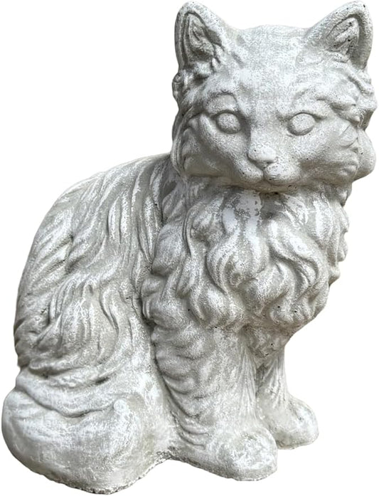 Solid Rock Stoneworks Furry Cat Concrete Garden Statue, 11 Inches Tall, Memorial
