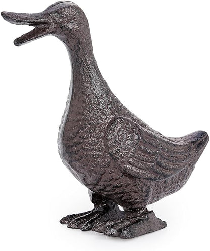 Sungmor Vintage Cast Iron Duck Garden Statue - 6.7" Tall Heavy Duty Outdoor Duckling Figurine, Rustic Animal Sculpture for Lawn, Patio, Yard - Antique Brown Finish, Farmhouse Home Decoration