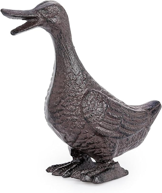 Sungmor Vintage Cast Iron Duck Garden Statue - 6.7" Tall Heavy Duty Outdoor Duckling Figurine, Rustic Animal Sculpture for Lawn, Patio, Yard - Antique Brown Finish, Farmhouse Home Decoration