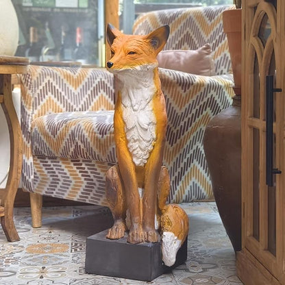 GENUINQ Sitting Fox Large Size Decorative Statue Outdoor Wit Fox Orange and White Cute Sculpture for Garden,Patio,Lawn Fox Fable Figurine