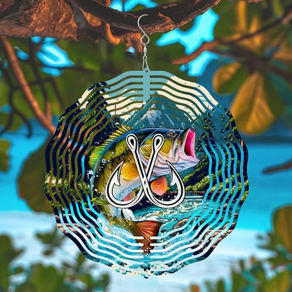 Hanging Fishing Wind Spinner for Outdoor Indoor Stainless Steel Wind Sculptures 10 Inch Cool Animal Go Fishing Metal Wind Spinner for Yard Garden Living Room Fishing Tackle Shop Great Gift for Friend