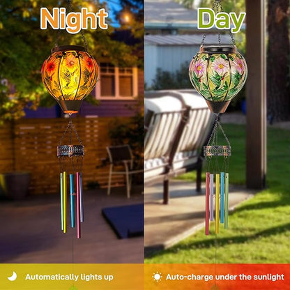 Hummingbird Wind Chimes,40.2” Solar Wind Chimes for Outside,Memorial Wind Chime with Lanterns,Solar Windchimes Outdoor for Mom Women Grandma,Hummingbird Hanging Windchime for Patio Yard Decor