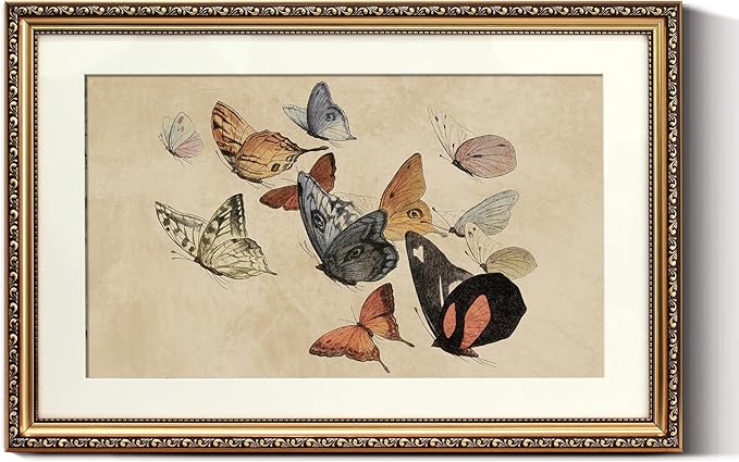 ARPEOTCY Vintage Gold Framed Large Wall Art, Classical Flying Butterflies Painting, Canvas Prints with Antique Picture Frame, Victorian Wall Decor for Nursery Living Room Bedroom 16x24 inch