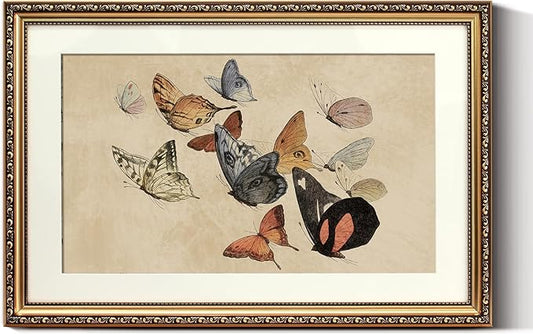 ARPEOTCY Vintage Gold Framed Large Wall Art, Classical Flying Butterflies Painting, Canvas Prints with Antique Picture Frame, Victorian Wall Decor for Nursery Living Room Bedroom 16x24 inch