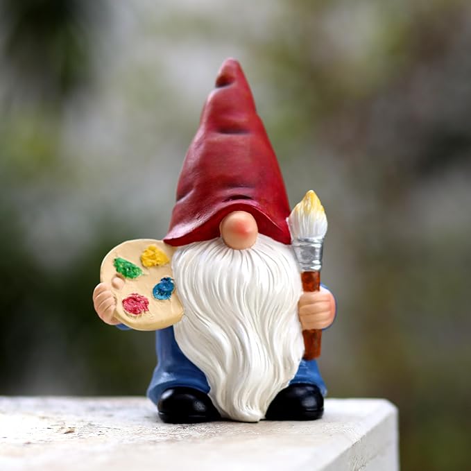 Garden Gnome with Paint Palette and Brush Statue Decoration Figurine Ornament for Indoor Outdoor Home Patio Yard Lawn,Gift for Mom