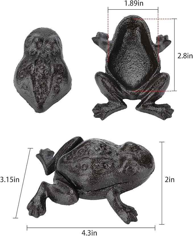 JUXYES Frog Cast Iron Key Hider - Outdoor Small Garden Statue & Indoor Decoration Box for Key, Jewelry & Trinkets