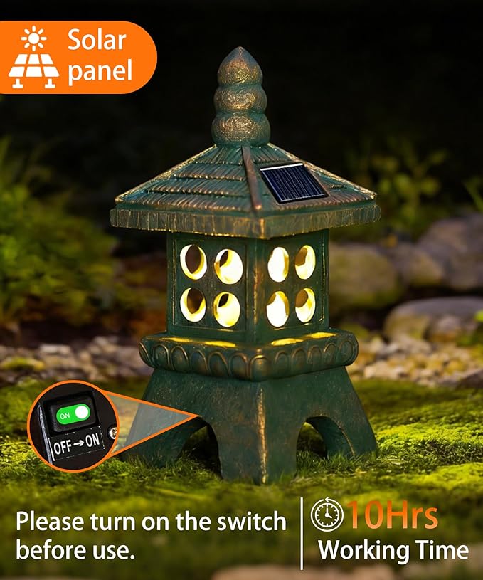 Nacome Solar Pagoda Garden Statues:15.7 inches Outdoor Waterproof Resin Zen Decor for Landscape Balcony Patio Porch Yard Ornament(Bronze)