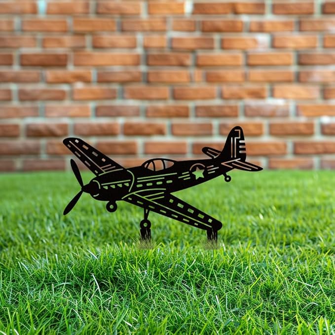 WADORN Airplane Metal Decorative Garden Stakes, Black Fighter Jet Outdoor Statues Silhouette Funny Airplanes Lover Gifts Stakes Ornaments for Yard Art Garden Patio Backyard Lawn Decors