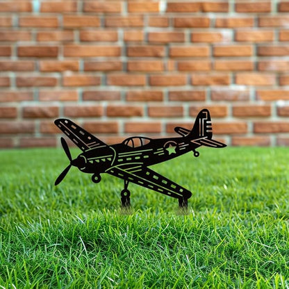 WADORN Airplane Metal Decorative Garden Stakes, Black Fighter Jet Outdoor Statues Silhouette Funny Airplanes Lover Gifts Stakes Ornaments for Yard Art Garden Patio Backyard Lawn Decors