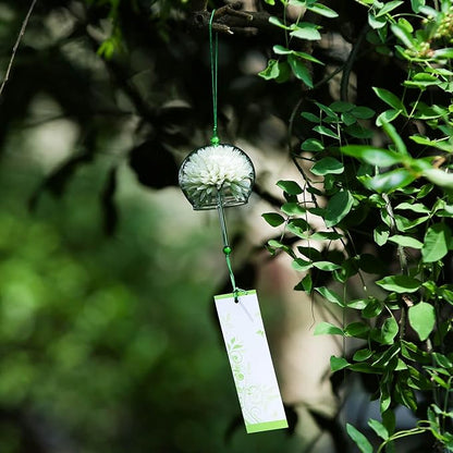 Japanese Wind Chime Glass Outdoor Ornament for Garden, Patio & Balcony, Hanging Wind-Bell Decoration Gift, Blessing Pendant Windchimes & PVC Wind-Catcher, Green Flower