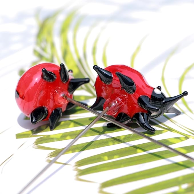 Crystal Insect Glass Ladybird Outdoor Decor Garden Stakes Hand-Blown Artificial Flower Plant Ornaments 2PCS Ladybug Yard Art