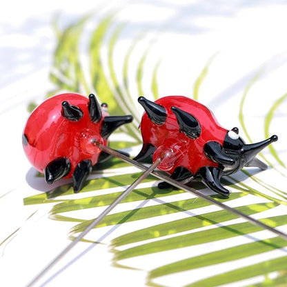 Crystal Insect Glass Ladybird Outdoor Decor Garden Stakes Hand-Blown Artificial Flower Plant Ornaments 2PCS Ladybug Yard Art