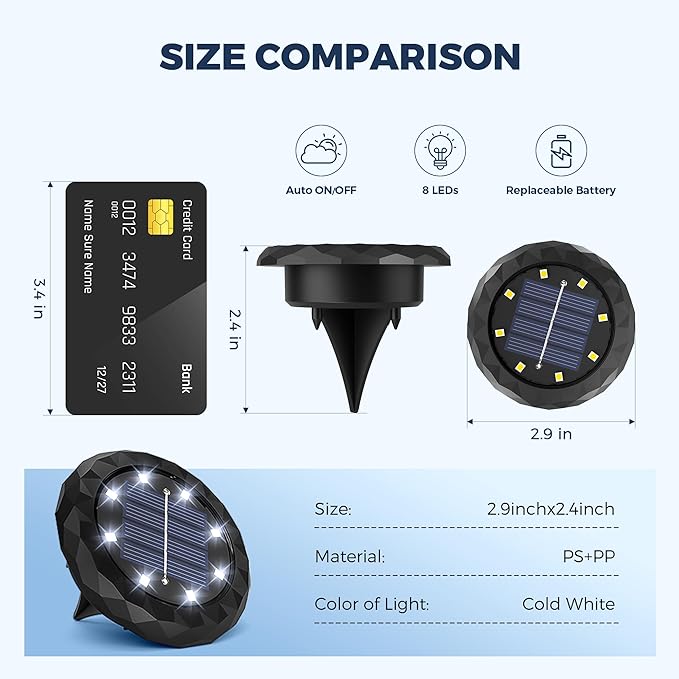 SOLPEX Mini Solar Ground Lights, 12 Pack Solar Lights Outdoor Waterproof, Landscape Lighting for Garden Pathway Driveway Walkway (Cool White)