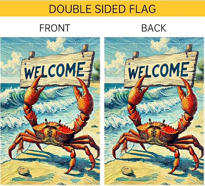 Welcome Crab Garden Flag Spring Summer Grden Flags Vertical Double Sided Small Burlap beach Patio Lawn Holiday Yard Outdoor Decorations 12x18 Inch