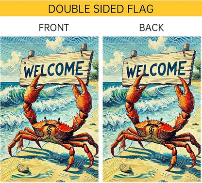 Welcome Crab Garden Flag Spring Summer Grden Flags Vertical Double Sided Small Burlap beach Patio Lawn Holiday Yard Outdoor Decorations 12x18 Inch