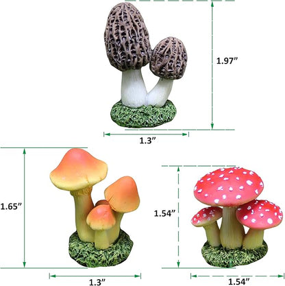 DIYOMR 6Pcs Mushroom Figurines, Resin Mushrooms Statues Craft Fairy Garden Accessories Indoor Outdoor Decor for Home DIY/Windowsill/Tabletop/Garden/Micro Landscape Decor/Bonsai Ornaments