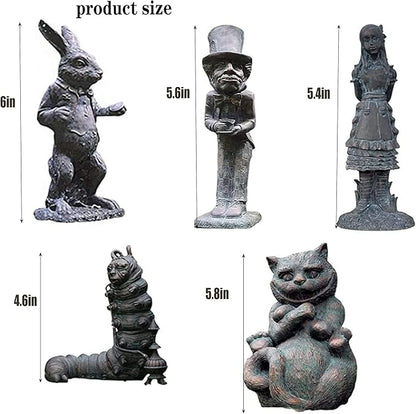 Alice in Wonderland Outdoor Statues 5 PCS Set | Ideal Wonderland Gifts & Party Decor - Durable Resin Figurines for Garden, Patio, Lawn & Indoor Alice in Wonderland Decor