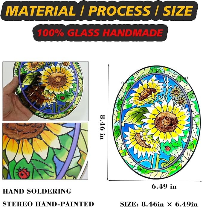 Sunflower Stained Glass Window Hanging Home Decor Suncatchers Indoor Window Gift for Mom Women Flower Lovers
