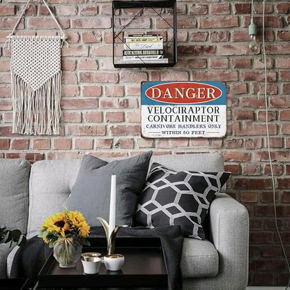 Danger Velociraptor Containment Warning Sign Dinosaur Park Movie Memorabilia Decor Indoor/Outdoor Home Bar Coffee Kitchen Wall Decor 8x12inch