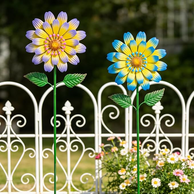 Metal Flower Decorative Garden Stakes,2 Pack Spring Outdoor Decor Large Metal Yard Art for Flower Bed Yard Lawn Decor