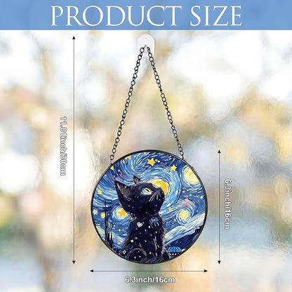 Mifoci 6.3 Inch Stained Glass Window Hanging Black Cat Suncatchers Indoor Window Gifts for Cat Lovers Room Office Decor Aesthetic