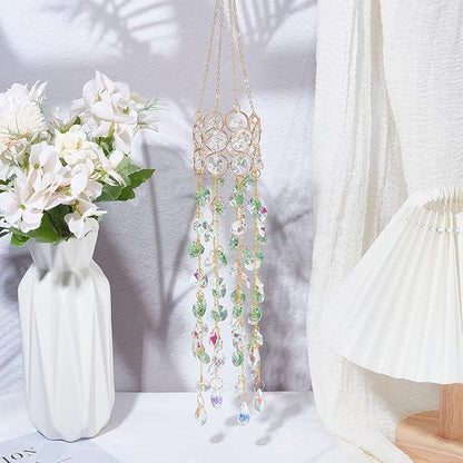 17.9In Crystal Suncatcher Glass Wind Chimes Style Rainbow Maker Suncatcher Prism Crystal Octagonal Bead Chains Windchime for Window Hanging Ornament Home Garden Decor Indoor Outdoor Office