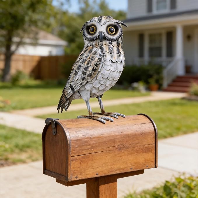 Shorayn Metal Owl Decor Garden Statue Outdoor Sculpture Yard Art for Patio Lawn Backyard Home Decoration Great Gifts
