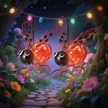 Solar Bees Lights Outdoor, 2026 New Hanging Bee Solar Garden Light,IP44 Waterproof,Outdoor Statues Figurine Lights Decorations for Balcony,Garden,Porch,Courtyard Decoration (Red 2Pcs)