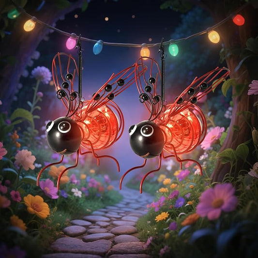 Solar Bees Lights Outdoor, 2026 New Hanging Bee Solar Garden Light,IP44 Waterproof,Outdoor Statues Figurine Lights Decorations for Balcony,Garden,Porch,Courtyard Decoration (Red 2Pcs)