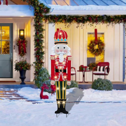 Afirst Christmas Yard Stakes Lighted Up Christmas Outdoor Decorations LED Nutcracker with Crown Lighted Metal Yard Stakes Outdoor Xmas Stake Lawn Pathway Outdoor Decoration