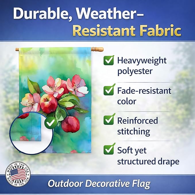 Caroline's Treasures Arkansas Apple Blossom in Watercolor House Flag Large Porch Sleeve Pole Decorative Outside Yard Banner Artwork Wall Hanging, Polyester, House Size, Multicolor