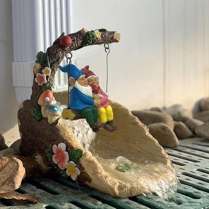 Gnome On The Swing Gutter Downspout Extension Decoration,Rain Downspout Diverter Garden Statue,Decorative Gutter Extension,Downspout Splash Block,Animal Resin Statue Outdoor Décor