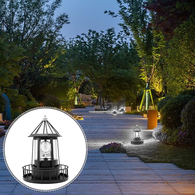 LED Solar Powered Lighthouse, 360 Degree Rotating Lighthouse Lamp, IP65 Waterproof LED Solar Lighthouse Lamps Towers Statue Lights for Outdoor Garden Pathway Patio