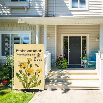 Perfectinsoy Pardon Our Weeds We're Feeding the Bees Garden Flag, No Mow Sign, Pollinator Friendly Garden Sign, Bee Lover Gifts for Gardeners Bee Keepers, Welcome Yard Farmhouse Spring Outdoors Decor