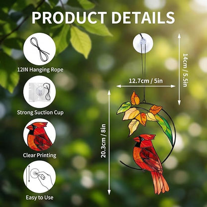 Cardinal Gifts for Women Mom Grandma, Cardinal Suncatcher for Window Hanging, Bird Lover Gift, Spring Garden Decor for Indoor Outdoor(5)